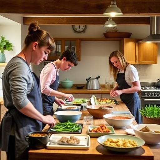 A culinary experience showcasing a cooking class focused on traditional British cuisine in a charming Cotswold kitchen.