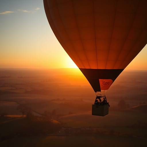 Hot air balloon ride over the Cotswold hills at sunrise
