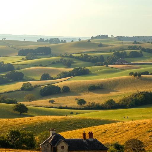 Image capturing the rolling hills and quintessential English countryside of the Cotswolds, showcasing its natural beauty.