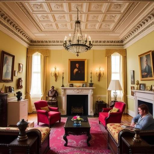 Image depicting a lavishly decorated room in Ashworth Hall, highlighting its historical features and luxurious furnishings.
