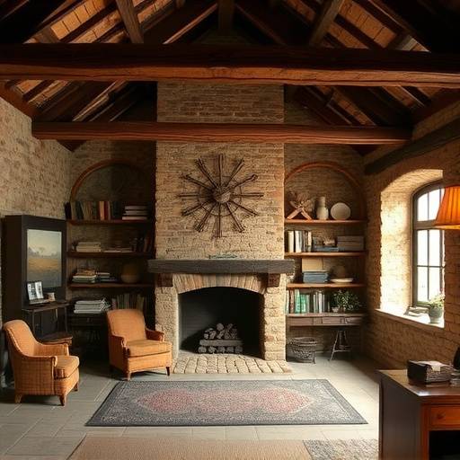 Interior of The Old Mill, showing its exposed beams, stone walls, and cozy fireplace, creating a warm and inviting atmosphere.